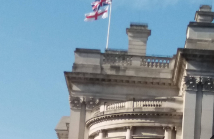Flags flying from Her Majesty's Treasury