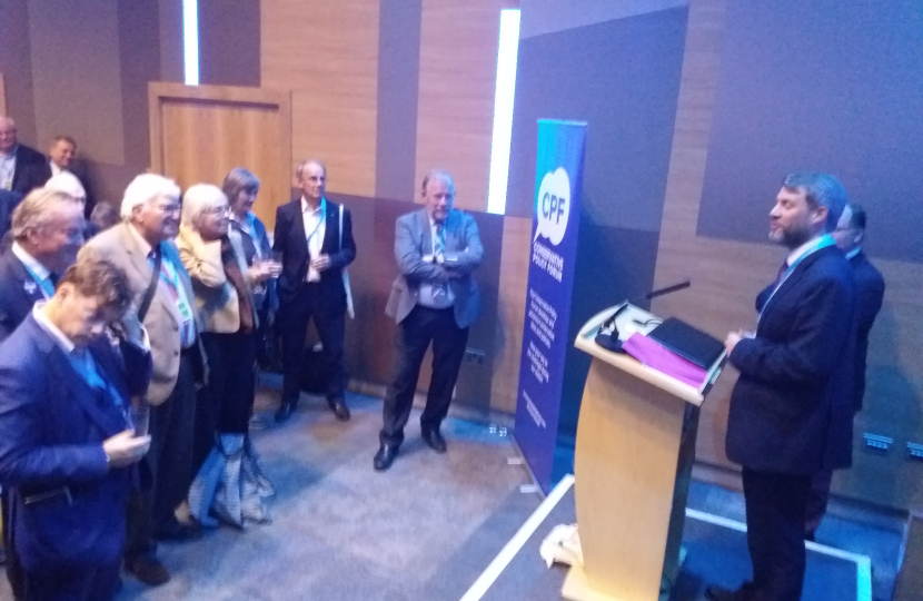 Chris Skidmore MP speaking at CPF drinks reception